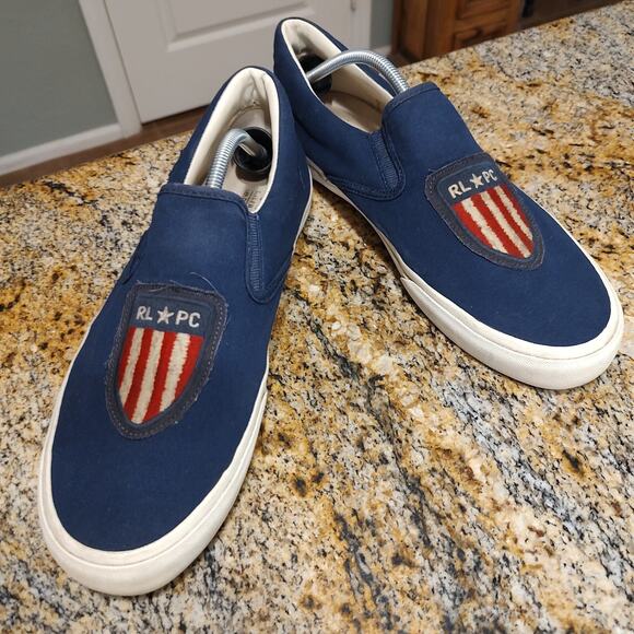 Polo Ralph Lauren Thompson Low Top Sneakers USA RL PC Flag Blue Mens Size 12D - Picture 3 of 12